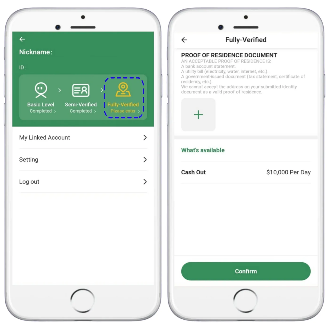 MetWallet Fully-Verified step: proof of residence, cash-out limit US$10,000 per day