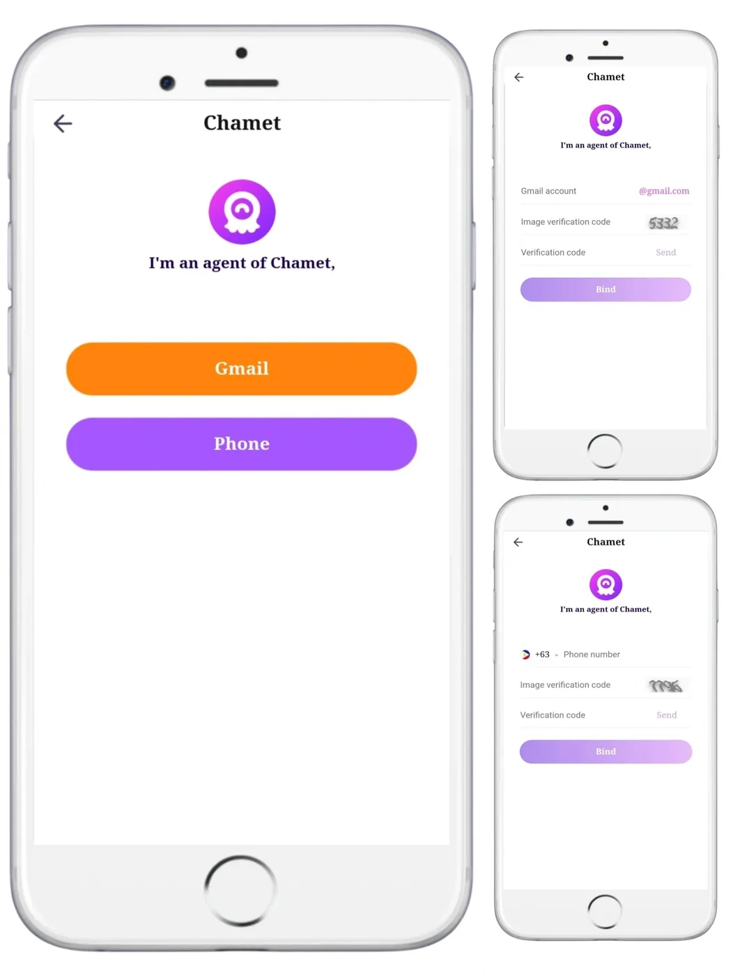 Agency invite page with Gmail and Phone options, and the phone number form