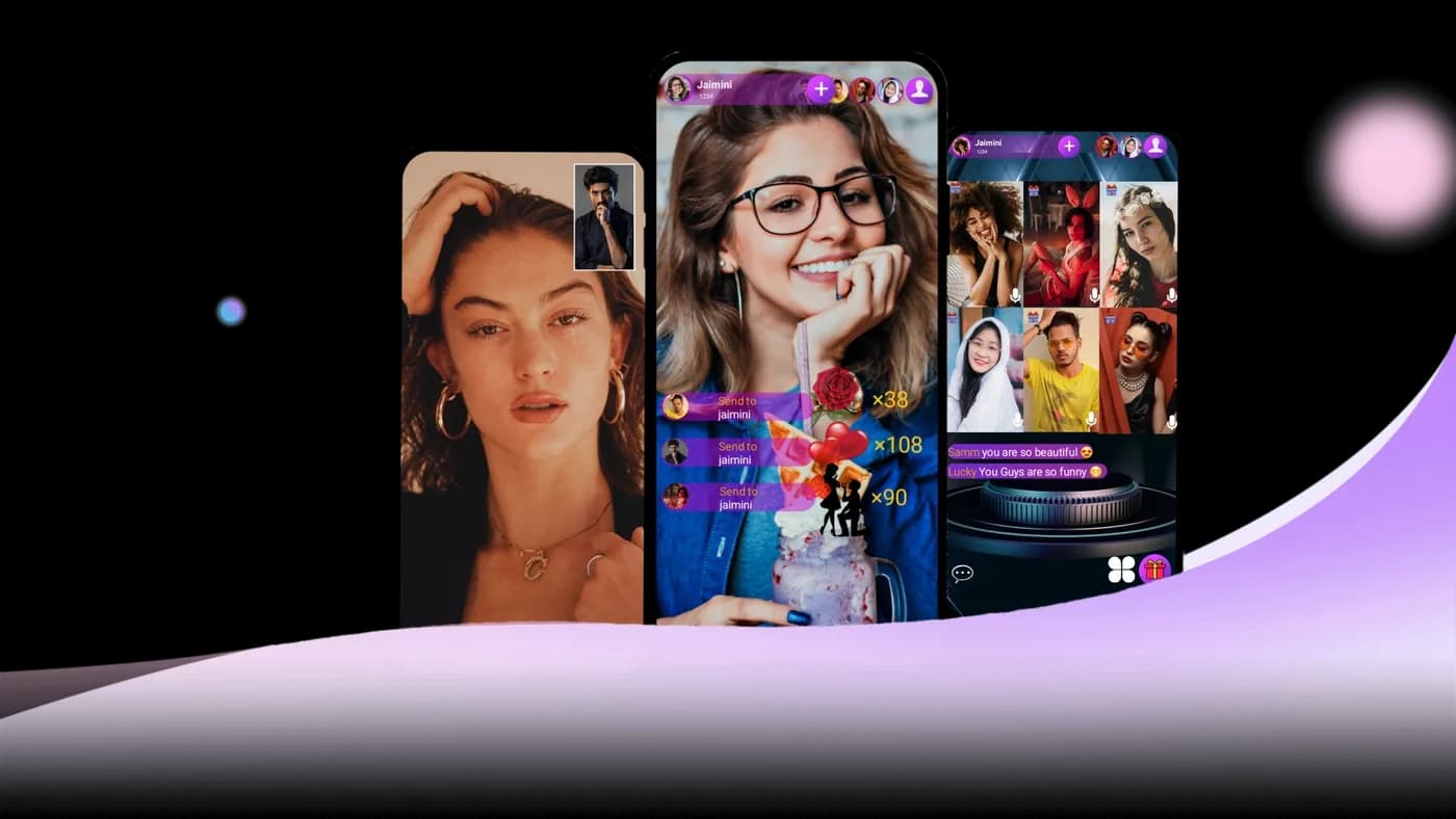 Phones showing live video chat screens